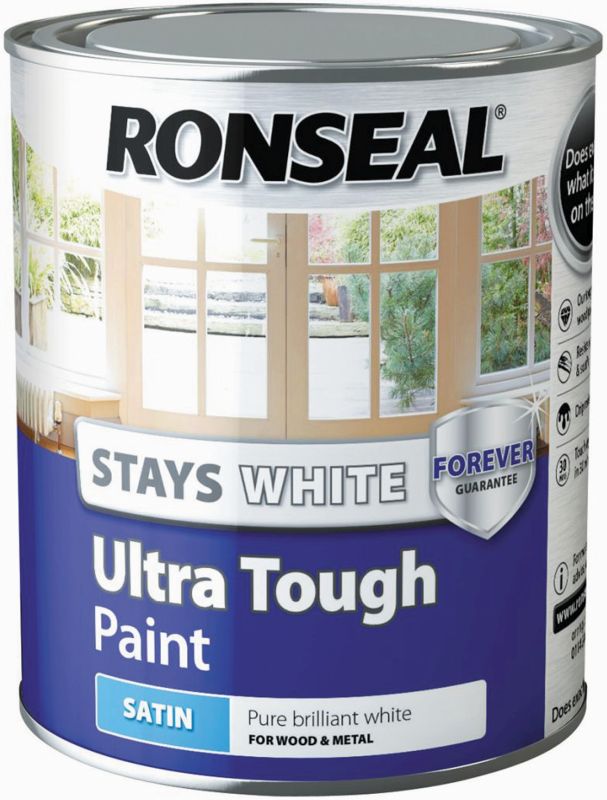 Ronseal Ultra Tough Satin White Wood Paint 750ml - Timbermills